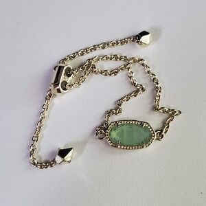 Kendra Scott Elaina Adjustable Chain Bracelet Mint Green Gold Tone Stone Dainty